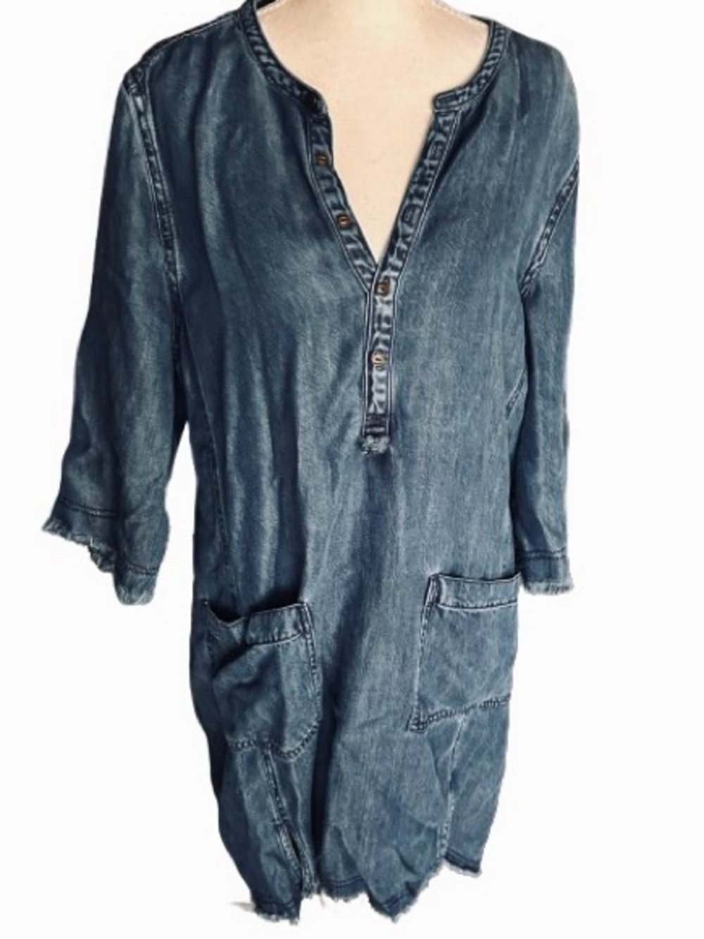 Softest Ever WRAP Denim Dress London Large Jean Tunic Designer Blue